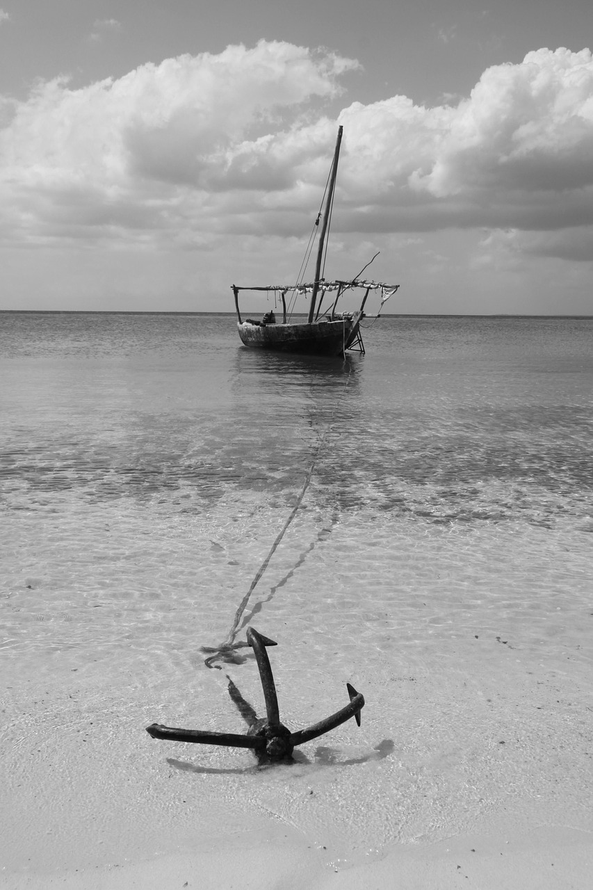 zanzibar, anchor, nature, sea, boat, gray boat